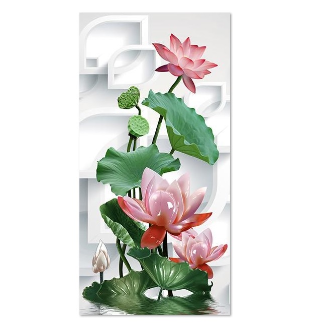 Tranh dán tường khổ dọc VTC Hoa sen ngọc UD0968 kim sa nhiều mẫu và kích thước