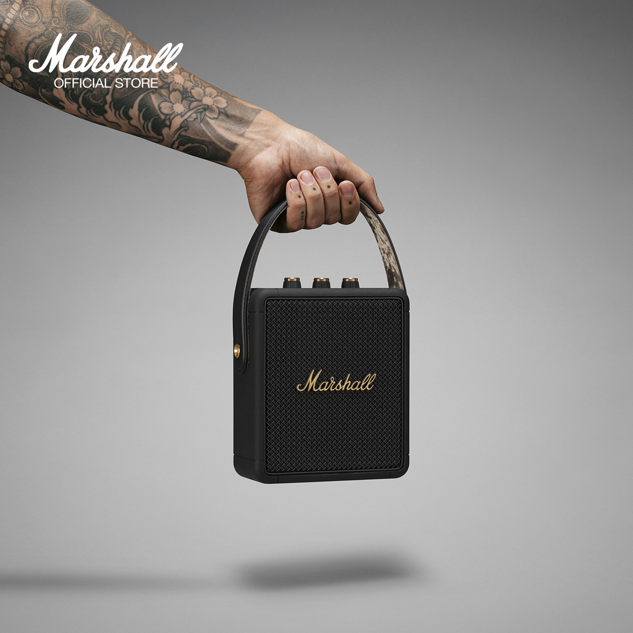 Marshall Stockwell II Portable Bluetooth Speaker, Black and Brass