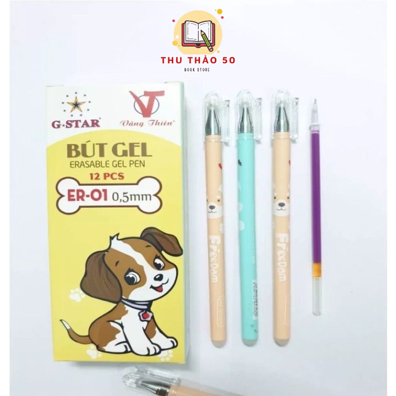 Bút bi gel xoá được g star gstar er-01 er01 xanh, tím: hộp 12 cây.