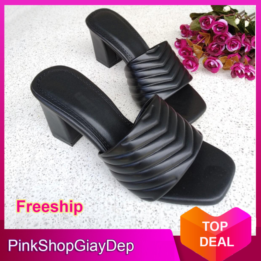 (Miễn ship) Guốc, dép cao gót da cao cấp PinkShopGiayDep quai ngang lượn sóng siêu xinh giá rẻ