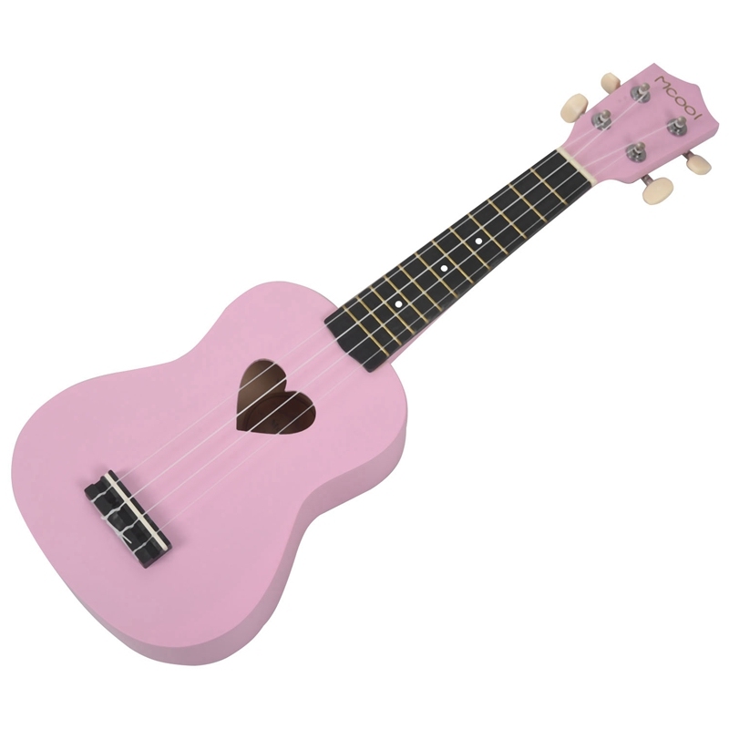 Mcool Soprano Ukulele Pink 21 Inch 4 Strings Ukelele Cheap Hawaii Mini Guitar Heart-Shaped Tone Hole Basswood Wood