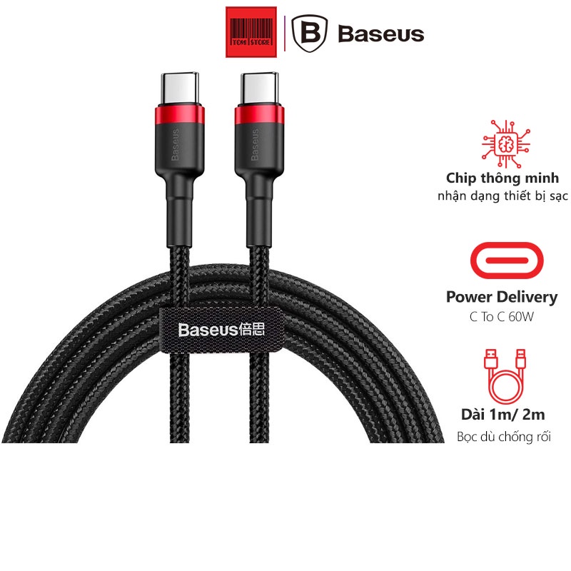 Cáp sạc nhanh Baseus Cafule C to C PD cho Smartphone/ Tablet / Type C (3A, 60W, Power Delivery, QC3.0)
