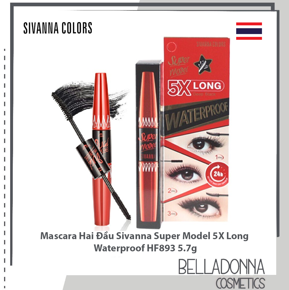 Mascara 2 đầu nối mi Sivanna Super Model 5x Long 5.7g