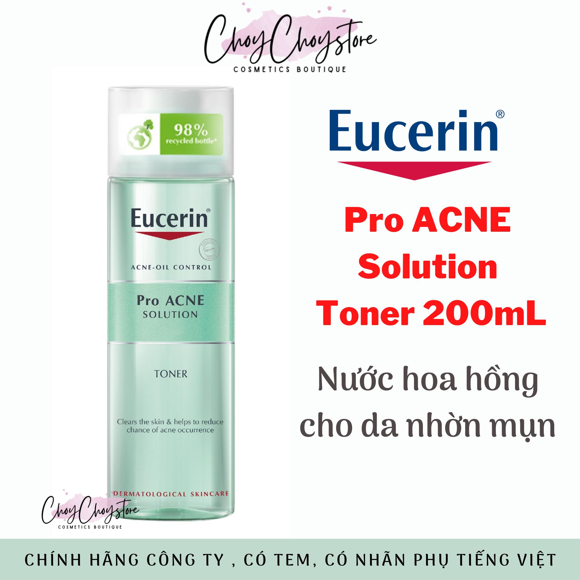 Nước hoa hồng Eucerin ProAcne Toner 200mL - Toner cho da nhờn mụn