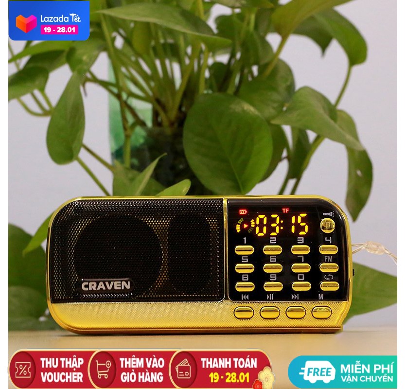 Máy nghe pháp nhạc mp3 loa thẻ nhớ Craven CR 836/836S đài FM đèn pin siêu trâu cam kết hàng đúng mô 