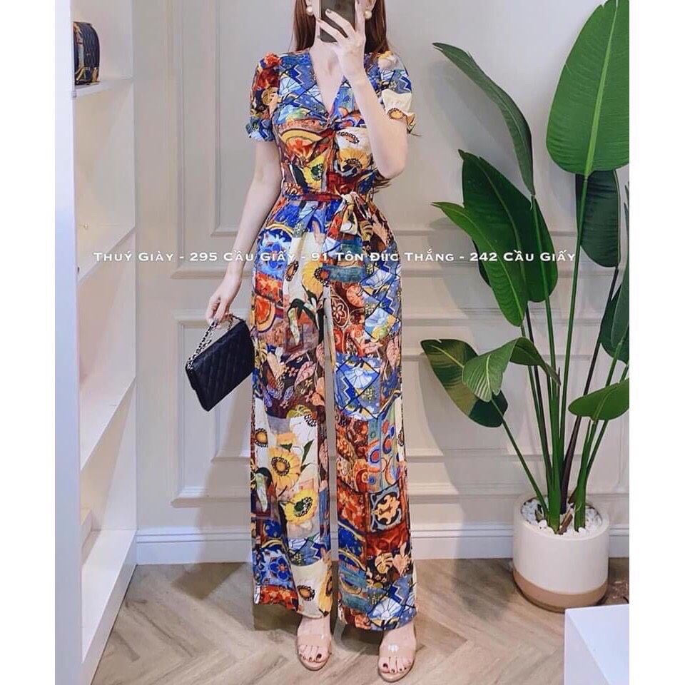 Jum thổ cẩm tay ngắn xoắn ngực quần ống rộng quá đẹp