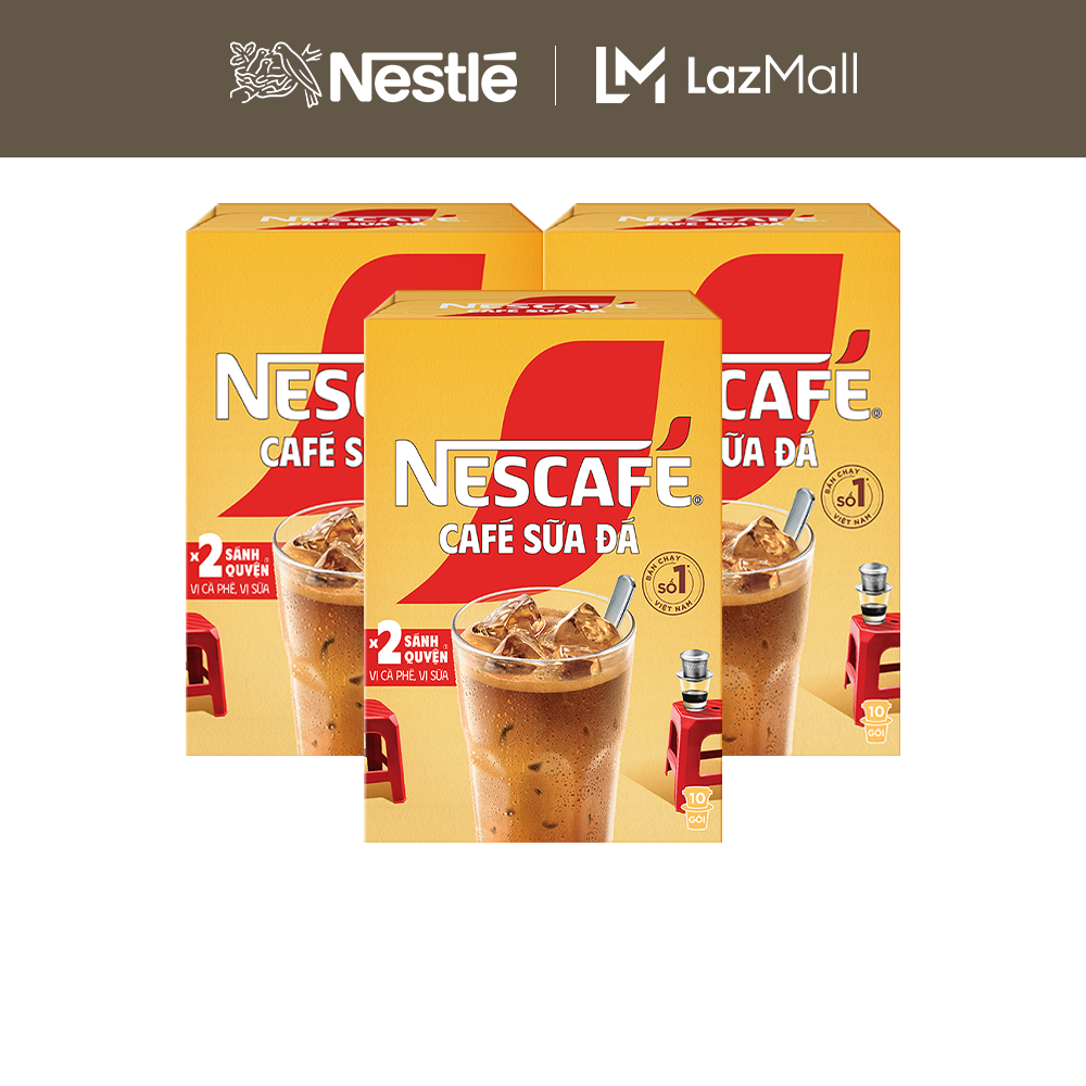 [ƯU ĐÃI THÁNG 6][FREESHIP TOÀN QUỐC] Combo 3 Hộp Cà phê Hòa tan NESCAFÉ CAFÉ SỮA ĐÁ 10 gói Nhân đôi sánh quyện
