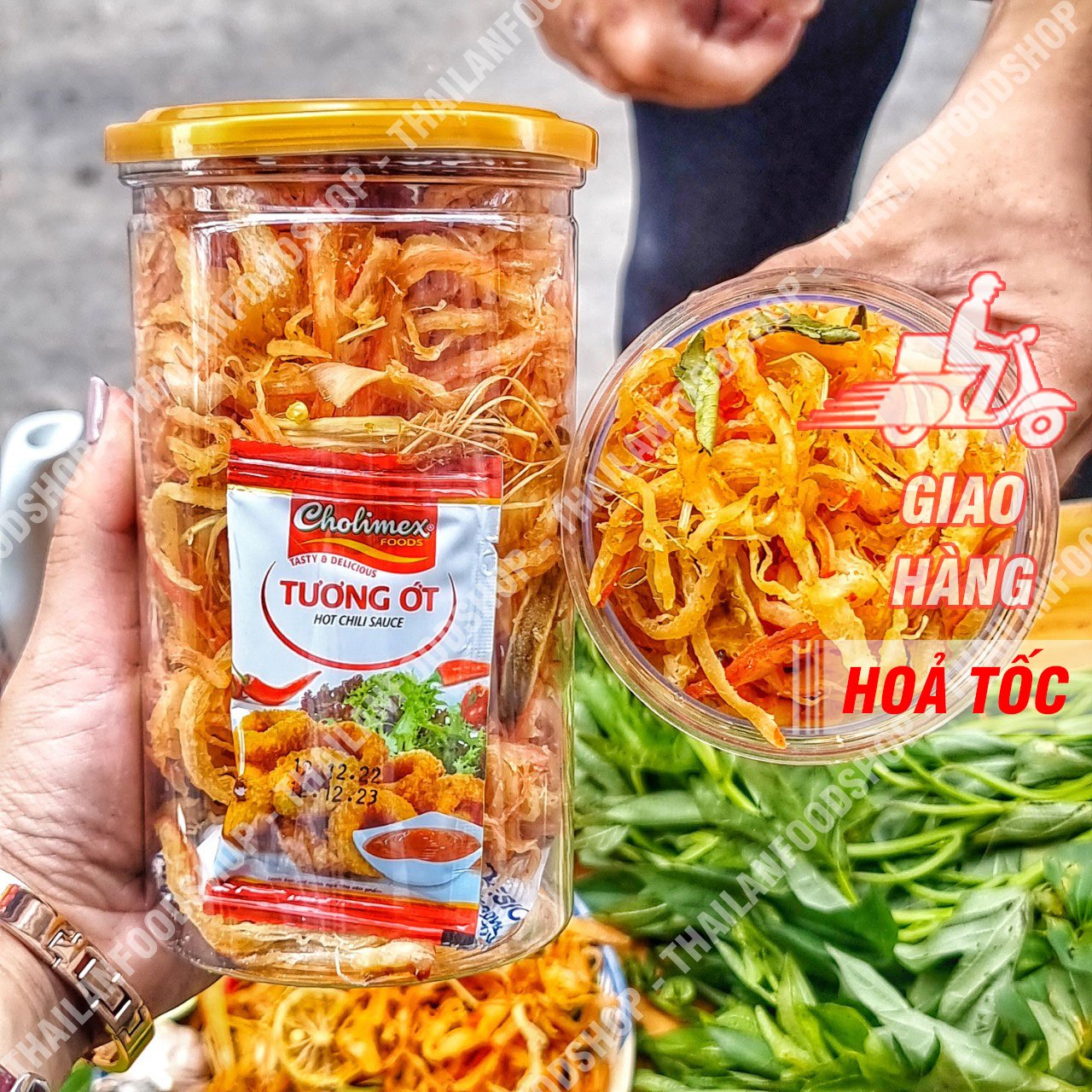 Mực Sợi Tomyum ( Mực Sợi Sốt Thái) - Lon 300gr