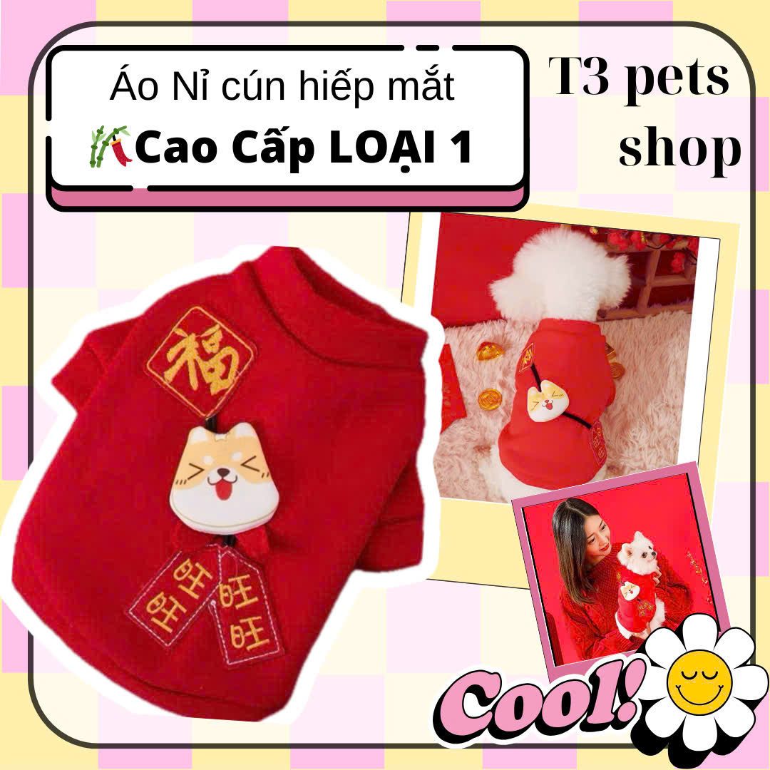 áo nỉ - áo ấm - áo thu đông - áo hình cún híp mắt dành cho chó mèo - T3 PETS SHOP