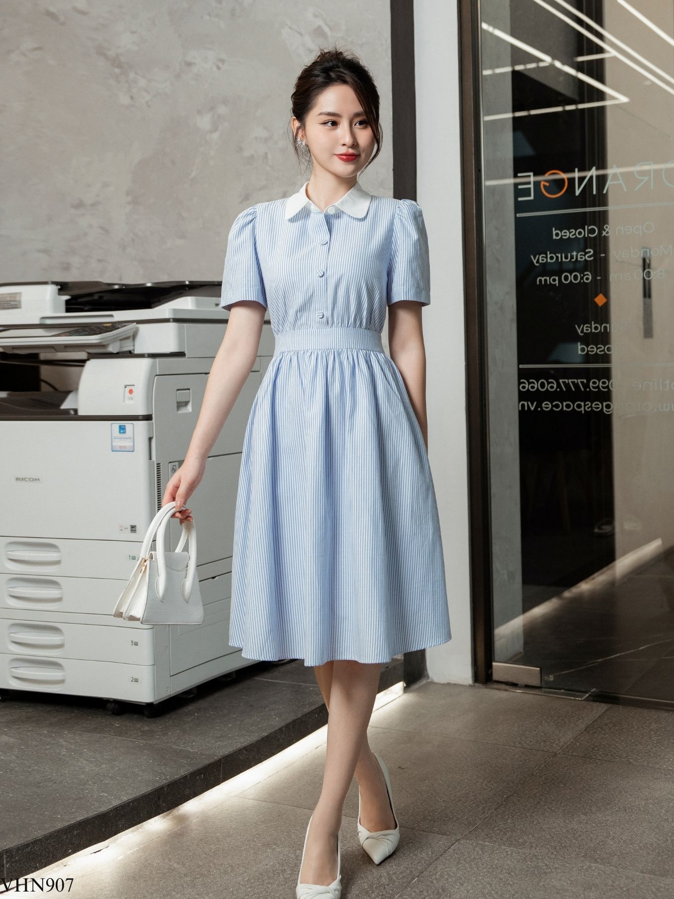 Váy cổ sen nẹp khuy đáp eo TIINSTORE VHN907