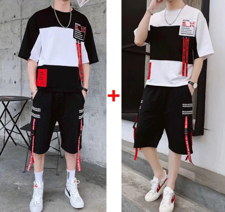 Combo 2 Bộ Quần Áo Thun Nam Thể Thao Mùa Hè Phối Dây Chữ Cá Tính Thời Trang FORYOU 2SET NAM