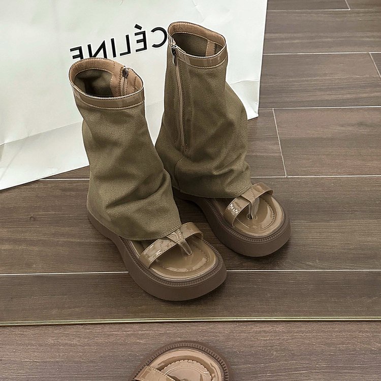 Giày Da Lộn Đế Xuồng Phối Khóa Kéo Thời Trang