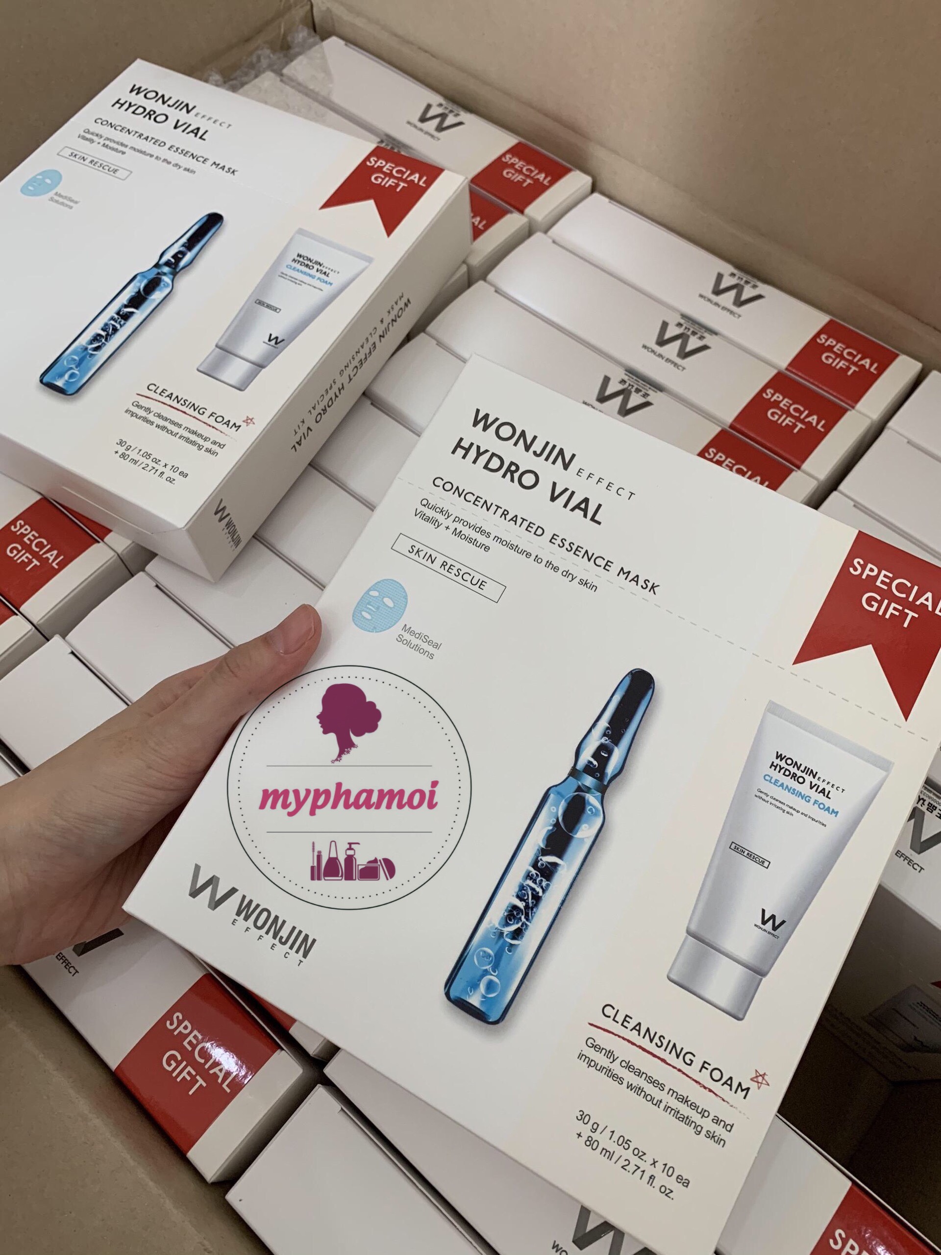 [THƯƠNG HIỆU HÀN QUỐC] COMBO MẶT NẠ WONJIN HYDRO VIAL 10 MIẾNG + SỮA RỬA MẶT 80ml