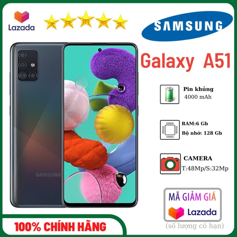 [LIKE NEW] Điện thoại Samsung Galaxy A51 điện thoại Ram 6Gb bộ nhớ 128GB Camera sau 48Mp, camera trước 32Mp - Màn hình vô cực Super AMOLED 6.5 inch - Pin 4000mAh, có sạc nhanh - Hàng Chính Hãng