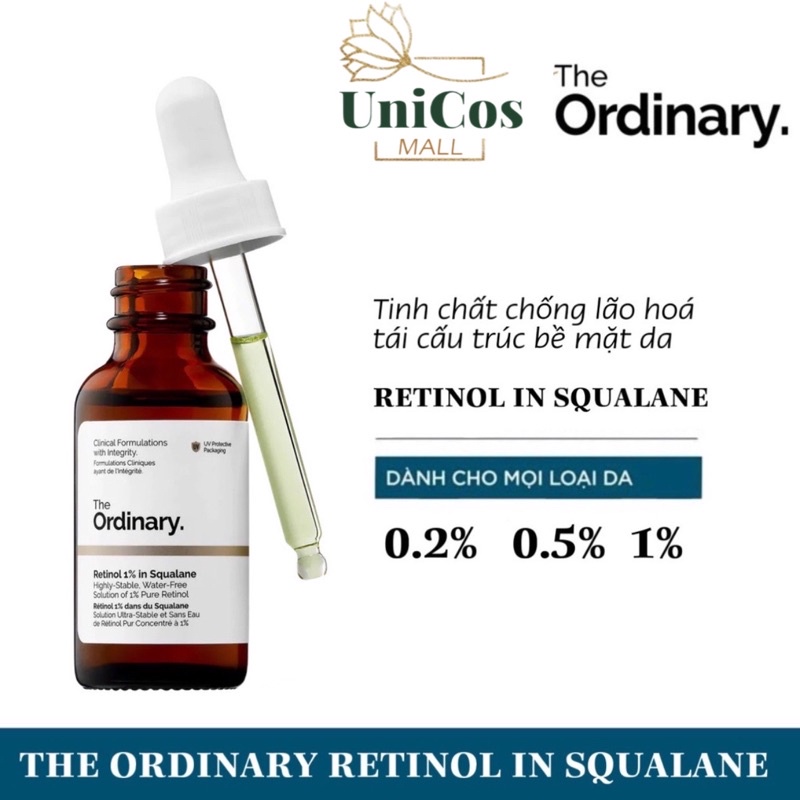 The Ordinary Retinol 0,2 , 0.5, 1% in Squalance 30ml - Tinh chất giảm mụn, chống lão hoá - Ordinary retinol