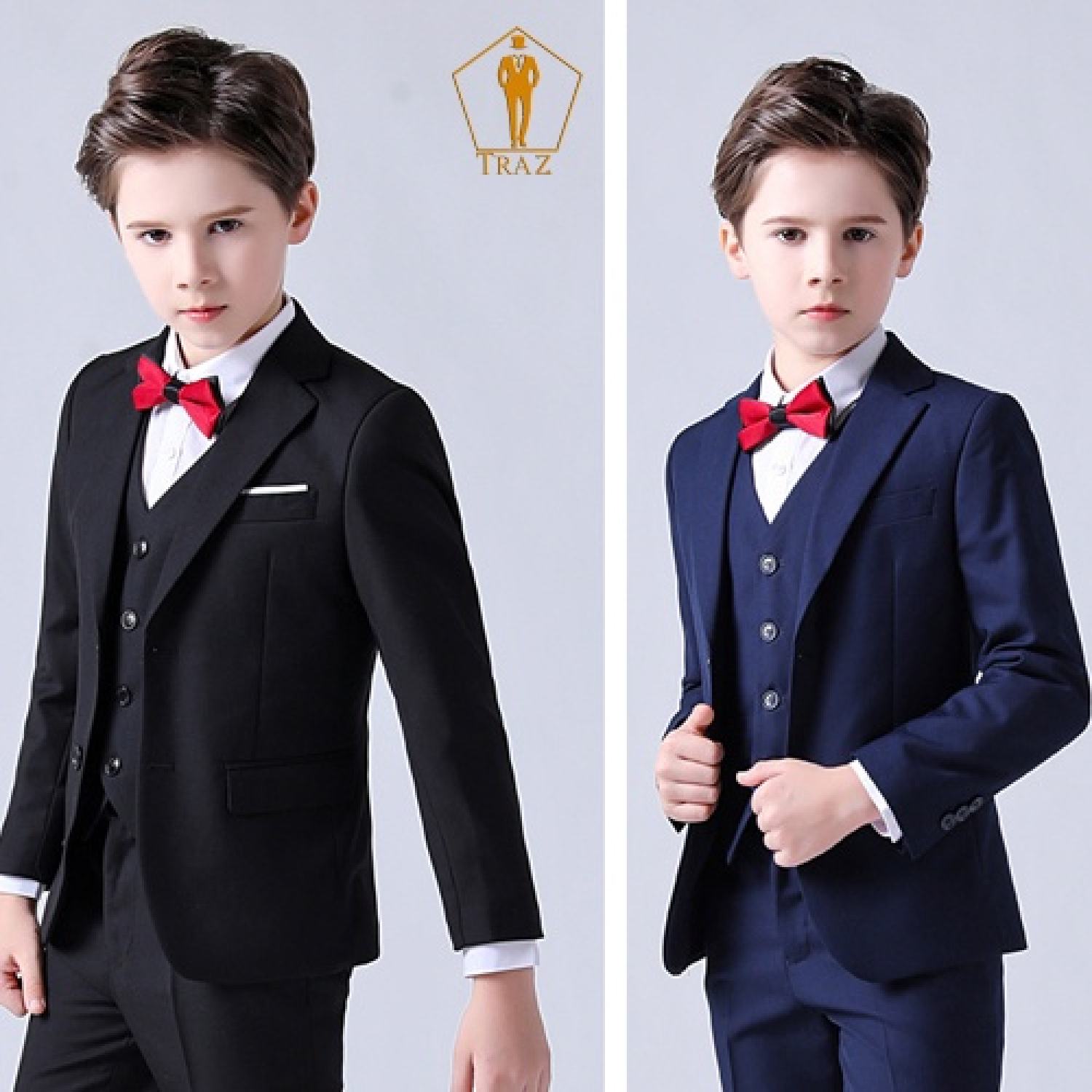 Bộ, Set Vest Đen, Xanh Cho Bé Trai, Trẻ Em, Con Nít(1 quần, 1 áo vest, 1 ghile, 1 nơ)(bé mập, tròn hoặc cao tăng 1 đến 2 size)