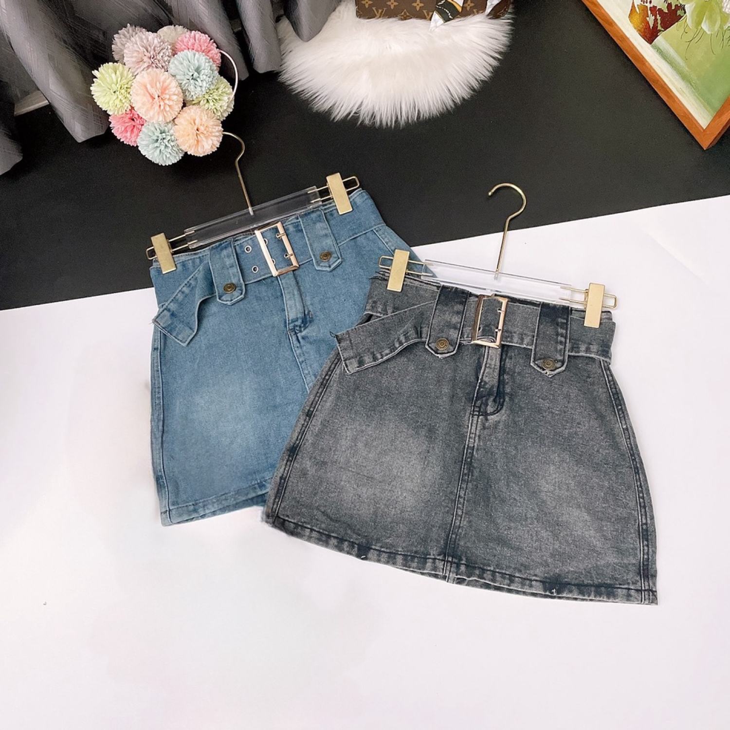 Cám Store | Chân váy jean dáng chữ A lưng cao có quần lót trong kèm