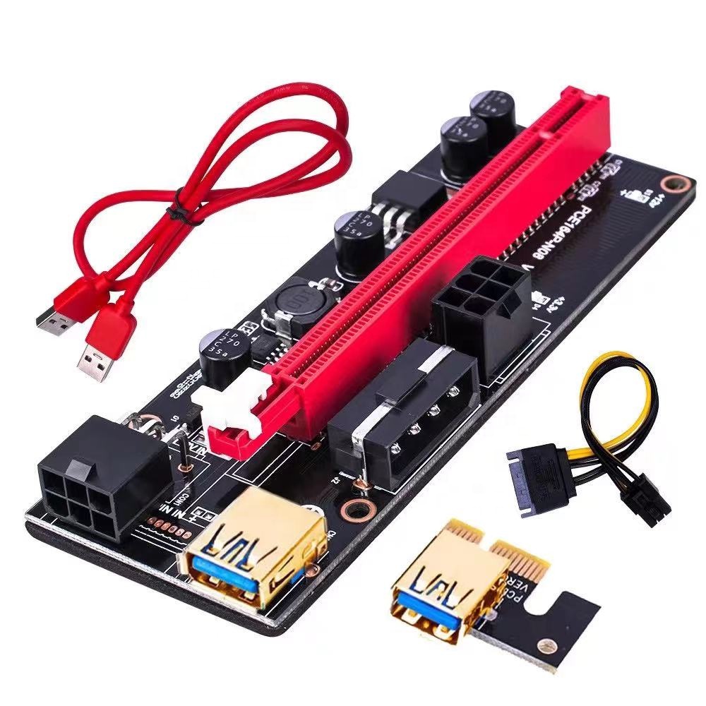 Dây card riser 009s đỏ có led cổng usb vàng mới - đào coin lắp vga rời - riser pci-e 1x to 16x dây usb 3.0