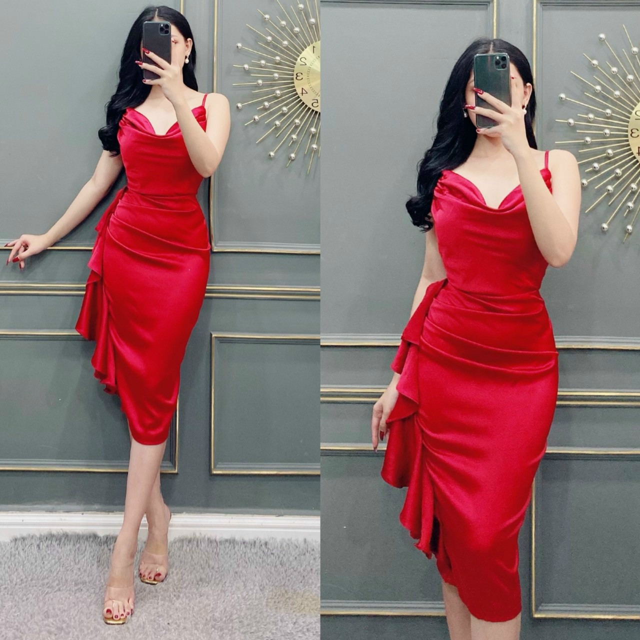 Đầm body cổ đỗ bèo hông-QH#damnu