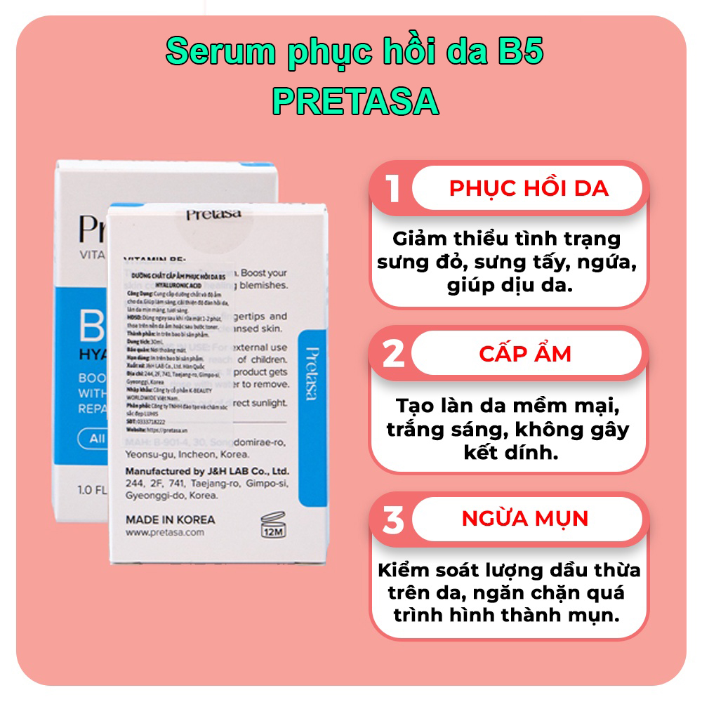 Serum Cấp Ẩm Phục Hồi Da Pretasa B5 30ml