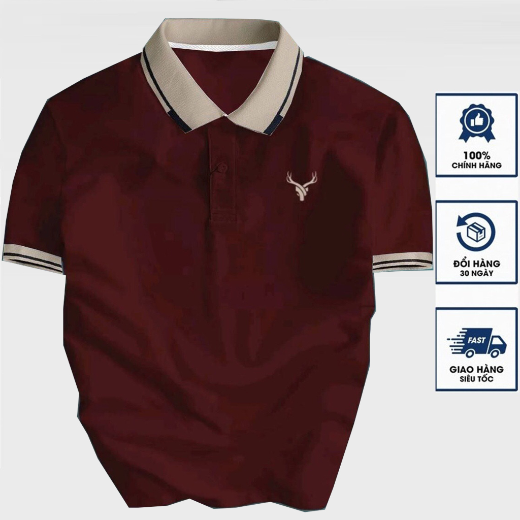 Áo thun Polo nam thêu Logo DEER vải thun cotton 4 chiều co giãn cực kỳ sang trọng