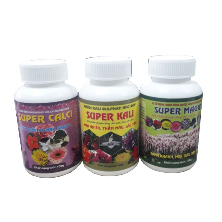 Combo bộ 3 phân bón Super cho hoa lan và cây cảnh (Super Magie, Super Kali, Super Canxi)