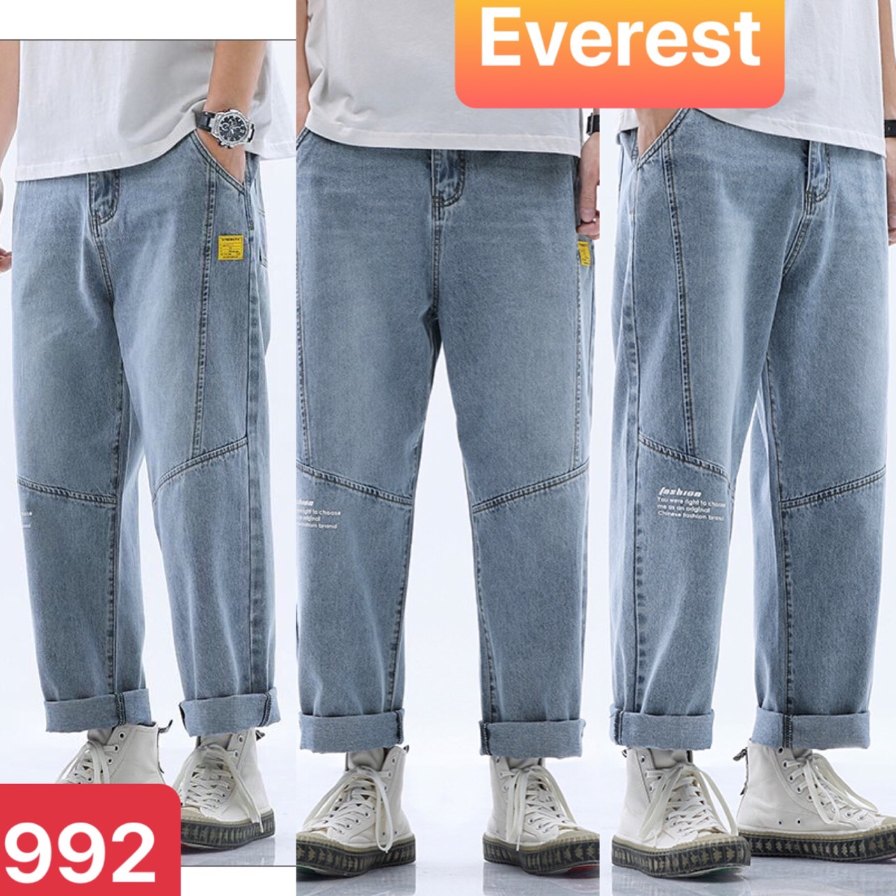 QUẦN BAGGY JEAN NAM CHẤT BÒ ỐNG RỘNG HÀN QUỐC DÀI KIỂU ĐẮP CHỮ XÌ TEEN HÈ HÀN QUỐC HOT TREND DB-992 - EVEREST FASHION