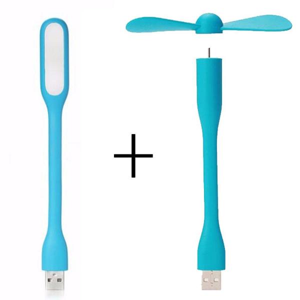 COMBO BỘ 3 TRỢ SÁNG TRỢ MÁT TIỆN DỤNG-- 3 quạt USB 2 cánh tiện dụng + 3 đèn led trợ sáng đầu USB