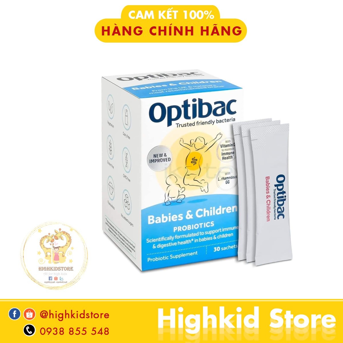 Men Vi Sinh Optibac xanh dương 30 gói cho bé táo bón