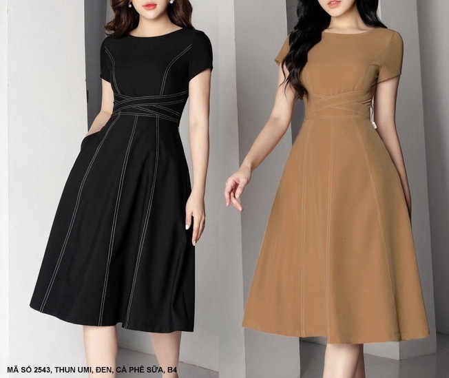🌸   Mydu Shop |   Ms 2543 Dress Office Dress with Flared Shape, Elastic Fabric with Elegant Stitching