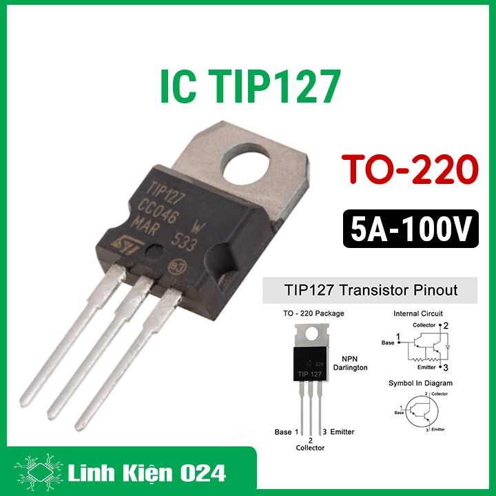 Transistor tip127 to-220 pnp 100v-5a công suất 65w