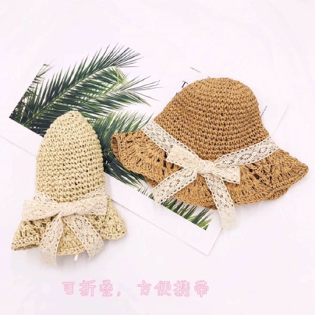 Mũ cói cho bé mix nơ cực xinh