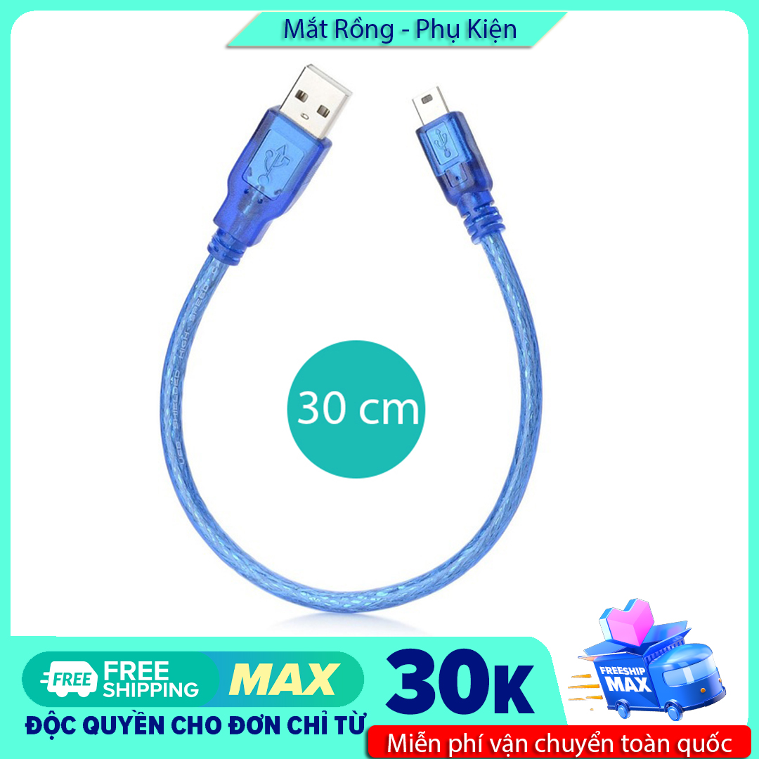 Cáp sạc usb ra mini usb xanh tốt - 30cm (hình thang)
