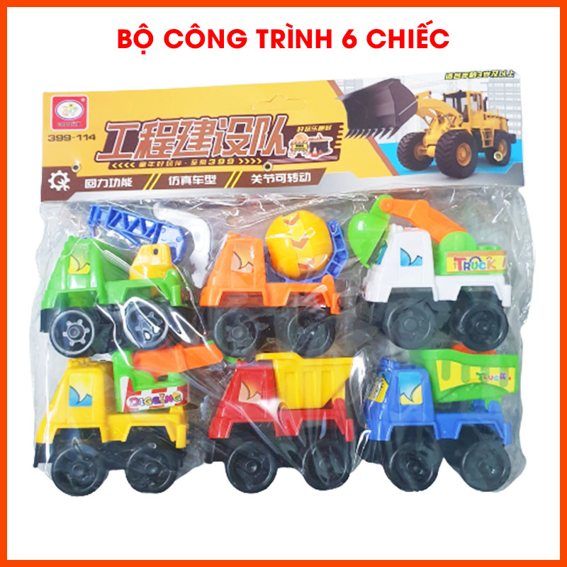 Bộ xe công trình 6 chiếc đồ chơi giá rẻ cho bé trai và bé gái