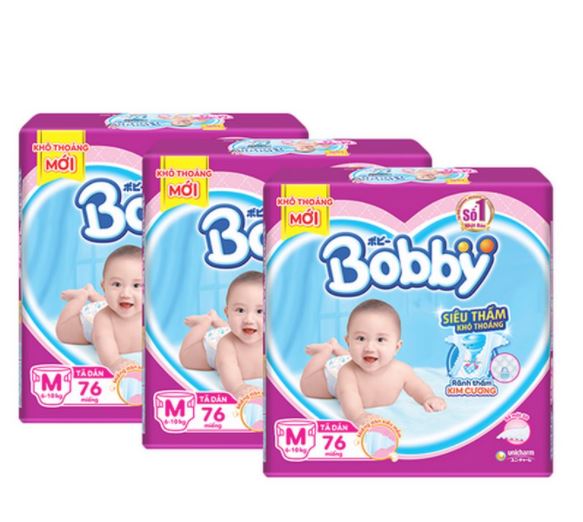 Tã dán Bobby siêu thấm size M 76 miếng (6-11kg)