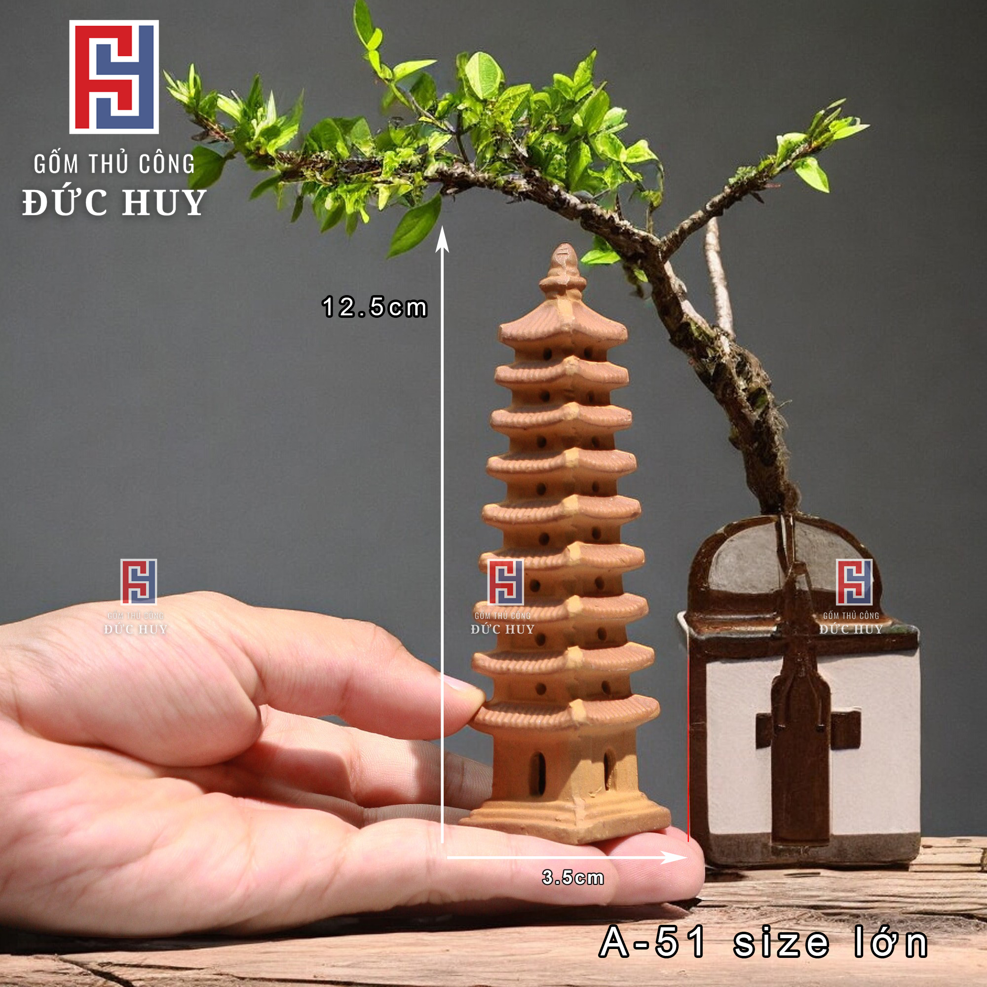 Mô hình Gốm Tháp Vuông Mini - Trang Trí Hòn Non Bộ - Tiểu Cản - Bể Cá