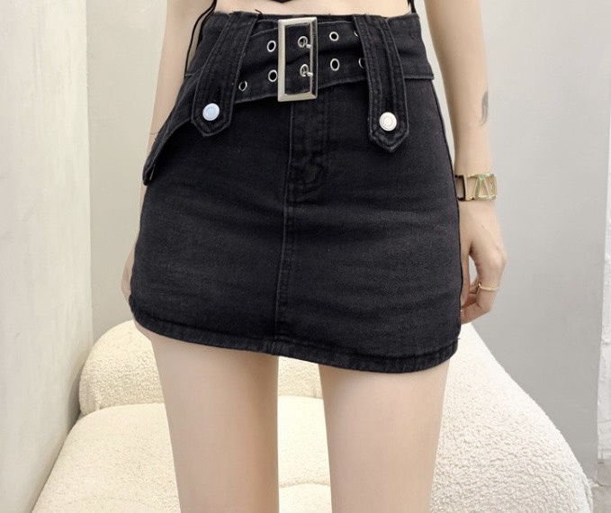 Chân váy thắt lưng jean nữ, chân váy chữ A ullzang hot hiện nay