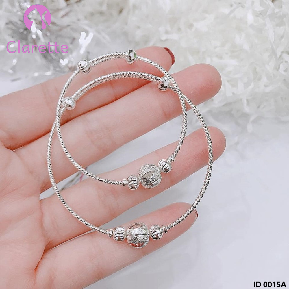 Vòng tay bạc cho mẹ và bé mix hai bi và hình cầu dây dạng xoắn Clarette 0015A