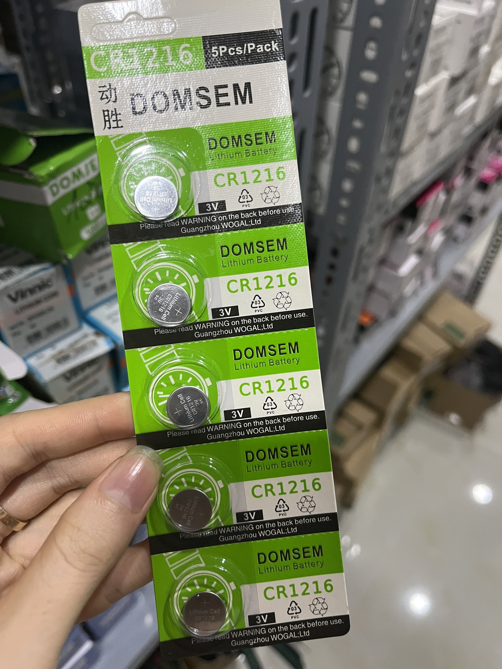 Vỉ 5 viên pin cr1216 1216 domsem lithium 3v