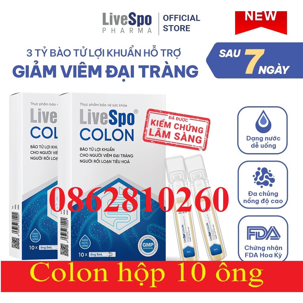 Men vi sinh LiveSpo Colon 3 tỷ bào tử lợi khuẩn cho người viêm đại tràng, táo bón tiêu chảy (Hộp 10 ống x 5ml)