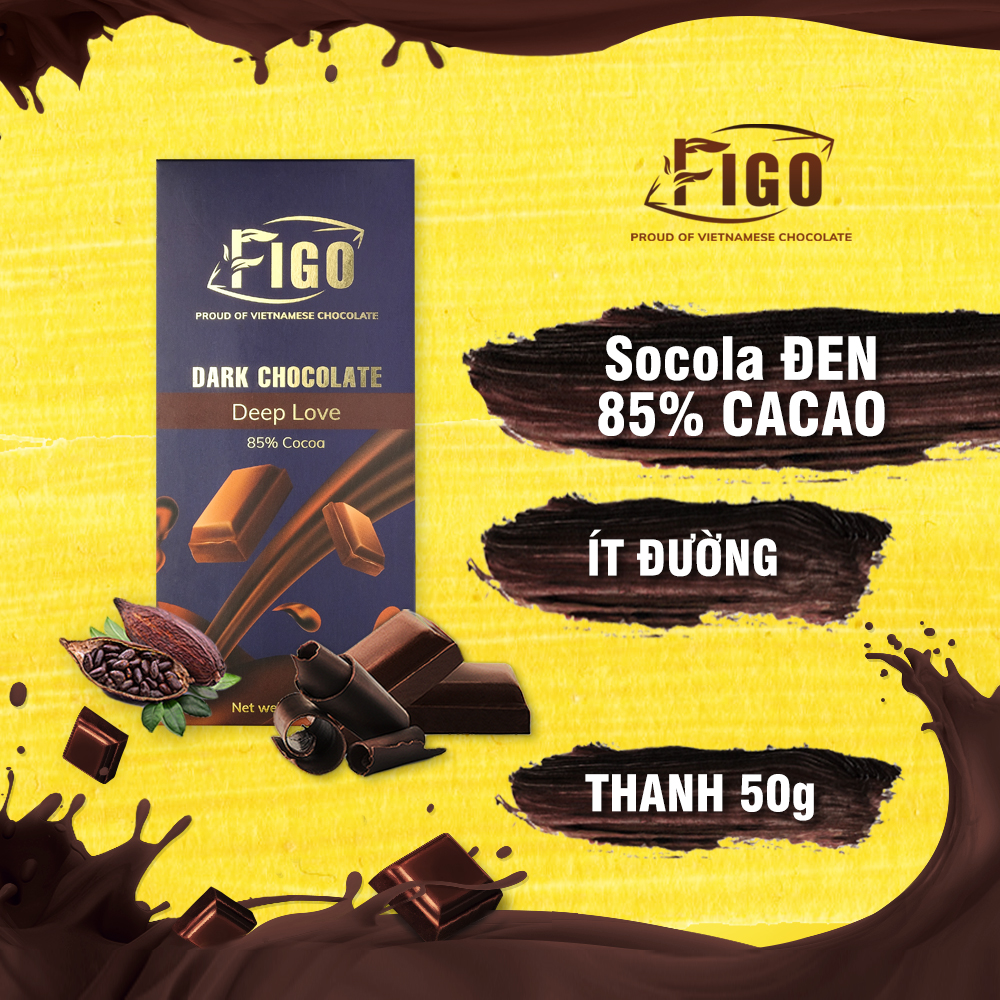 VỊ ĐẮNG ÍT ĐƯỜNG-HỘP 50G Dark Chocolate 85% cacao ít đường FIGO, đồ ăn vặt