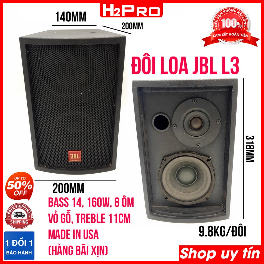 Đôi loa lời JBL L3 Bass 14 từ 10, treble 11cm từ 7, 160W, 8 ôm H2Pro, vỏ gỗ, loa jbl bãi mỹ ( 2 loa )