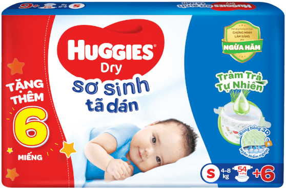 Tã bỉm dán sơ sinh Huggies size NB70+6 / S54+6 / S80+2 / M76+3