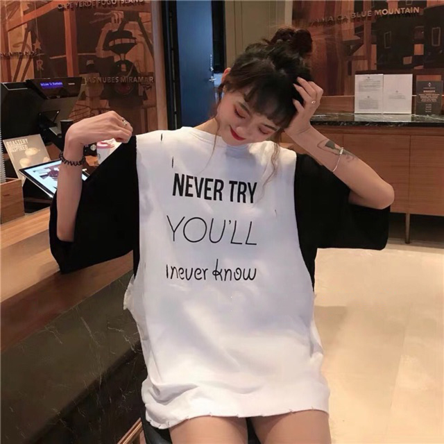[HCM]Set áo gile Never Try kèm áo thun Ulzzang (Hồng và Trắng)