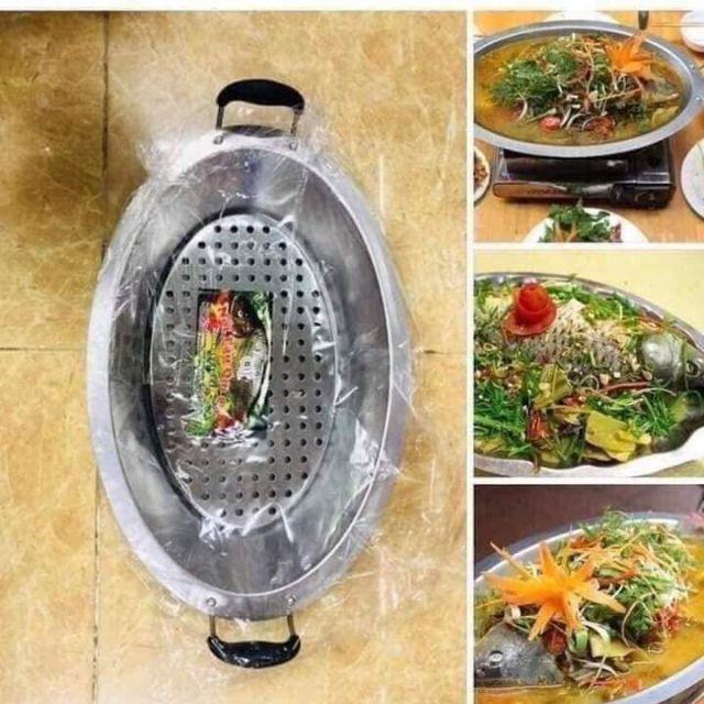 [LOẠI DÀY] Khay lẩu cá chép om dưa bằng inox dùng được bếp từ bếp ga- Bộ khay chảo lẩu cá chép om dưa bằng inox có vỉ chống dính