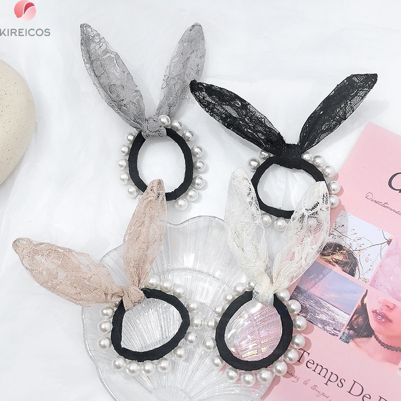 [HCM]Cột Tóc Đính Châu Tai Thỏ Ren Siêu Xinh - kireicos