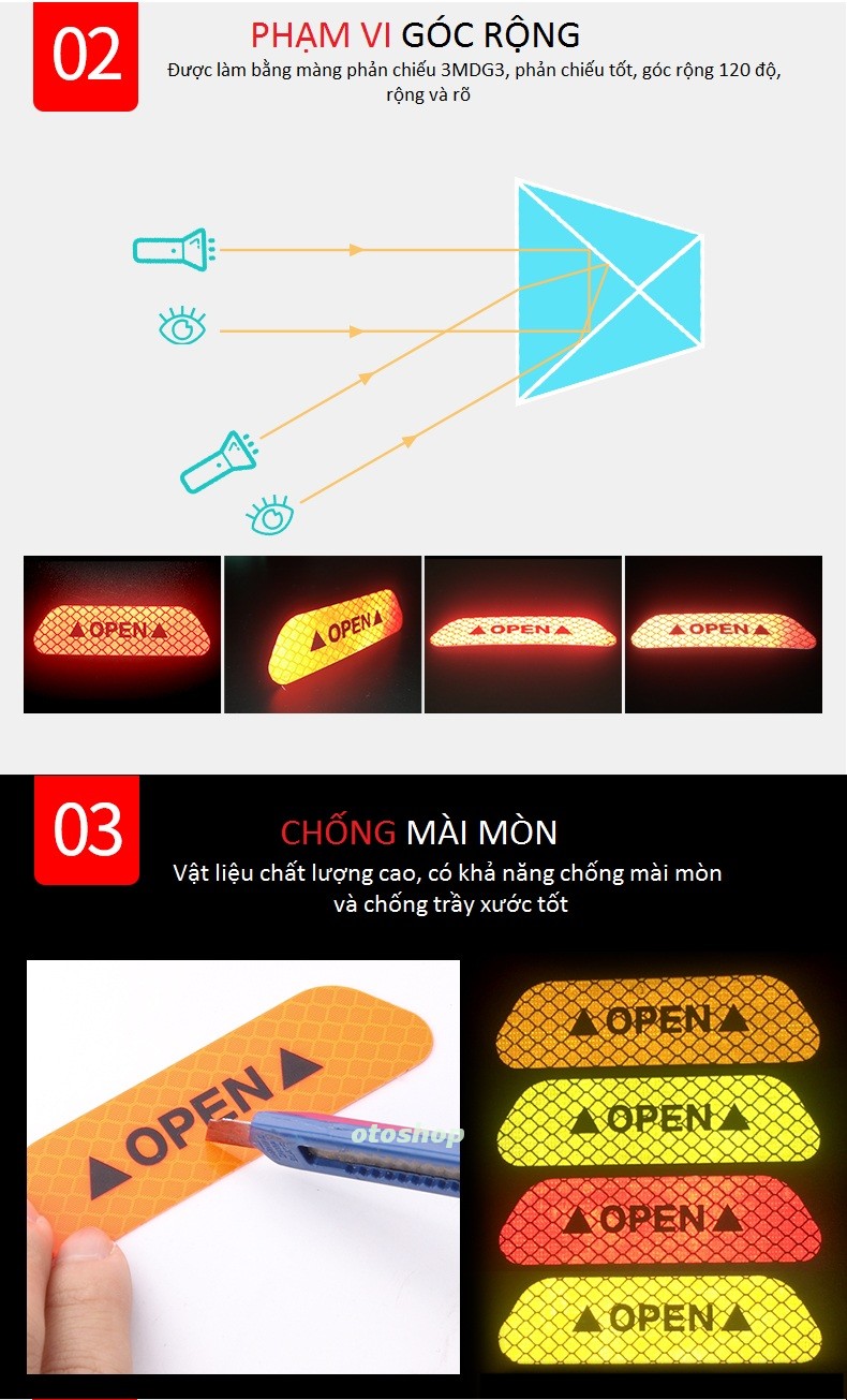 [HCM]Bộ 4 sticker phản quang cảnh báo mở cửa xe