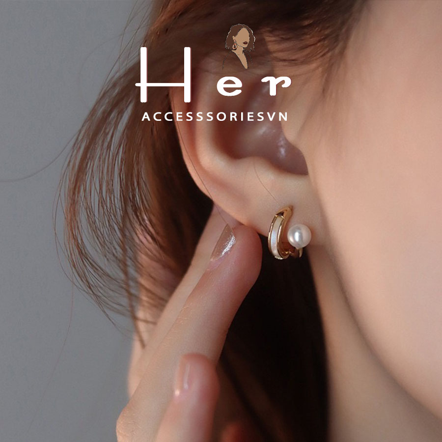 Bông tai khảm xà cừ kết hợp ngọc trai, hoa tai sang chảnh dễ phối đồ đi tiệc Her accessorie H112