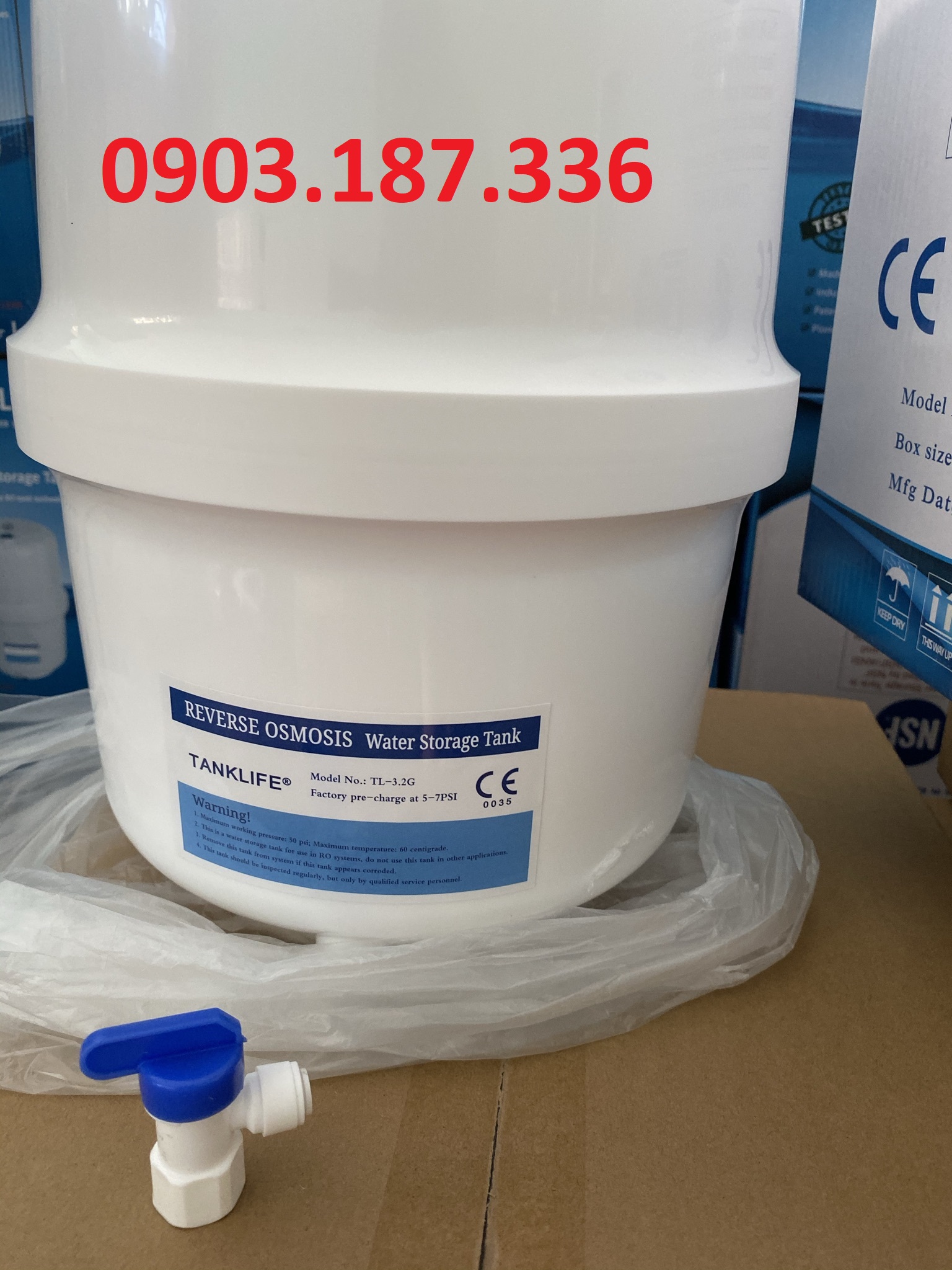 BÌNH ÁP MÁY LỌC NƯỚC 3.2G KÈM VAN (Bình áp nhựa)