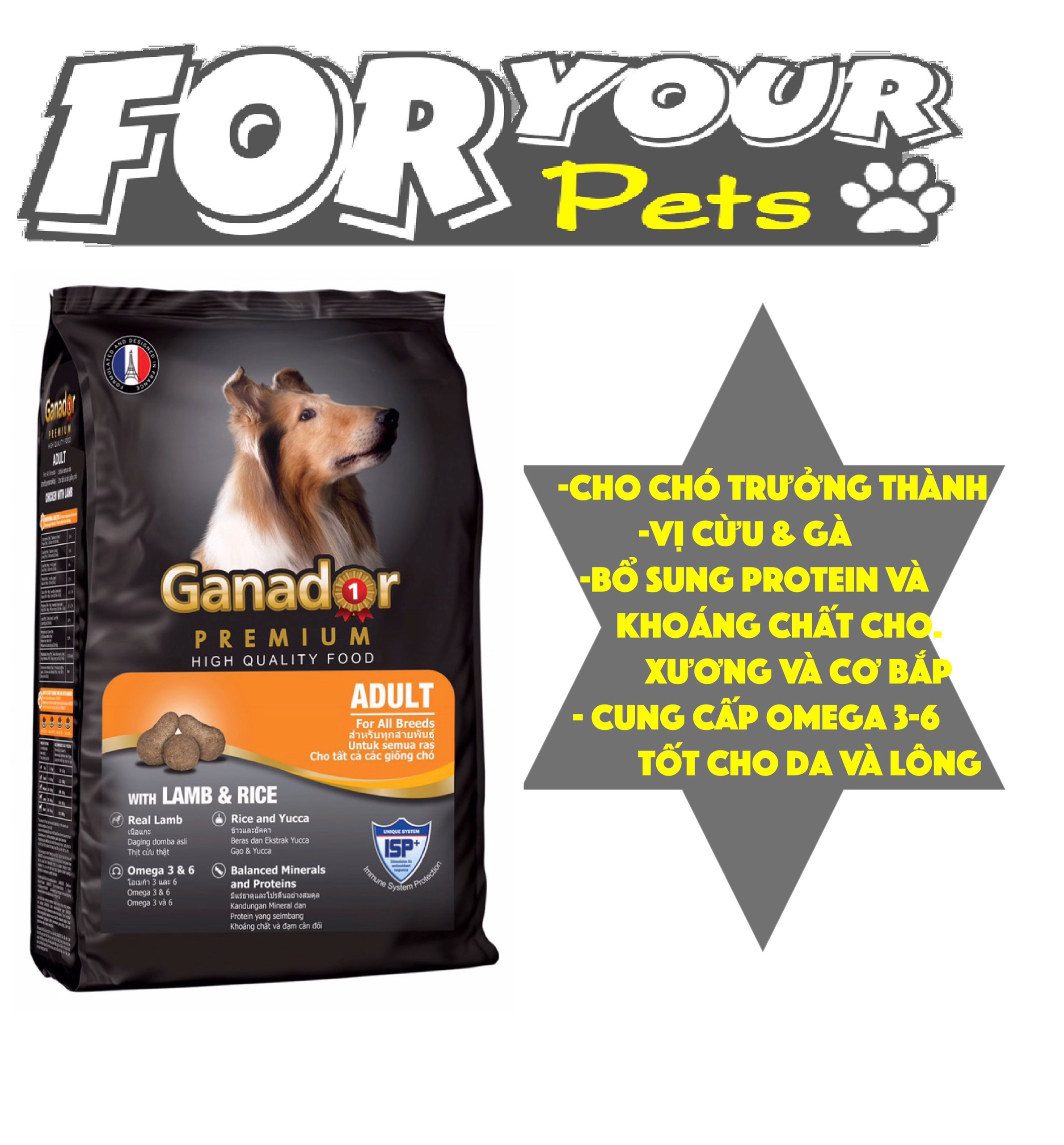 THỨC ĂN CHÓ GANADOR CỪU&GẠO 3KG